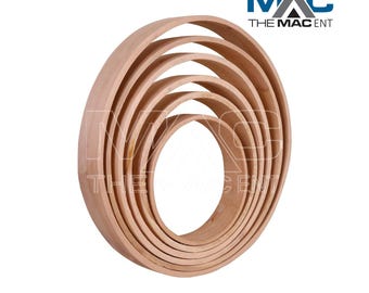 May include: A set of seven unfinished wooden hoops, nested within each other, creating a circular design. The hoops are light brown and appear to be made of a smooth, natural wood. The logo "MAC THE MAC ENT" is in the upper right corner.