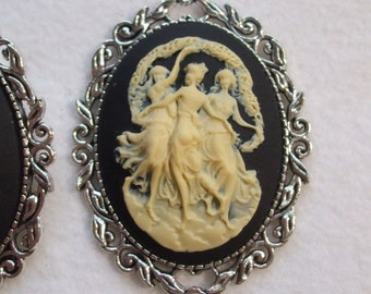 Vintage Cameo Necklace or Brooch Mythological Three  Graces, sisters, Cosplay, Agatha Harkness Lucite Necklace Reproduction Chain Included