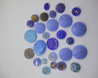 Blue glass Czech Vintage button lot of all sizes and shapes in perfect condition