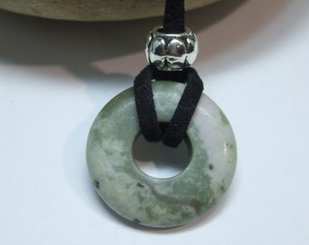 Green Jasper Natural Pi Stone, Donut, Stone Necklace Chain Included