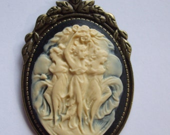 Unique Mythological Three  Graces, cameo sisters, Cosplay, Agatha Harkness Carved Lucite Necklace Reproduction  Chain Included with Pendant