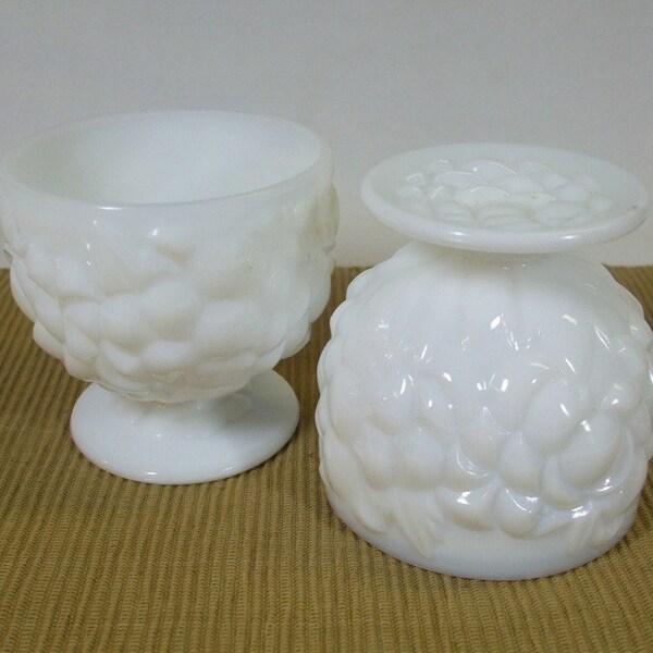 reserved Vintage Milk Glass Sherbet Bowls Floral Motif  Set of 2 Rare