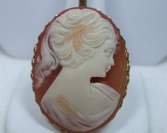 Cameo Woman Cameo Necklace Pendant Coral and Cream Reproduction  Chain Included with Pendant
