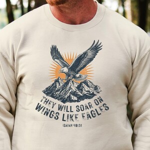 Mens Christian Sweatshirt, Eagle Mountain Bible Verse Isaiah 40:31 Crewneck, Outdoor Faith Gift for Husband or Dad