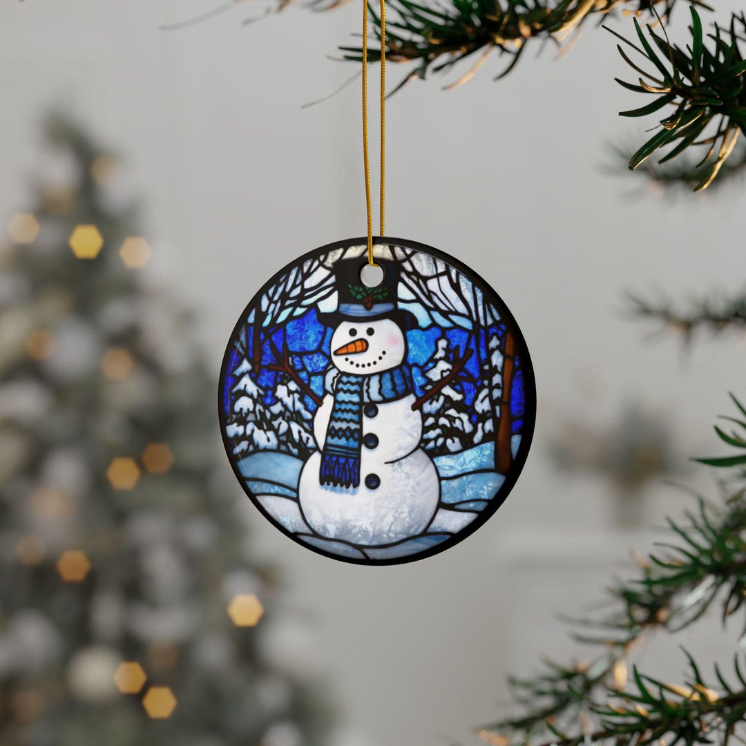 Snowman Stained Glass Ornament | Ceramic Ornament - Etsy