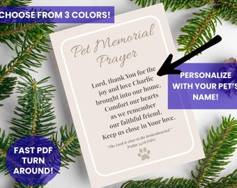 Personalized Pet Memorial Prayer Card – Sympathy Gift (Instant Download PDF)