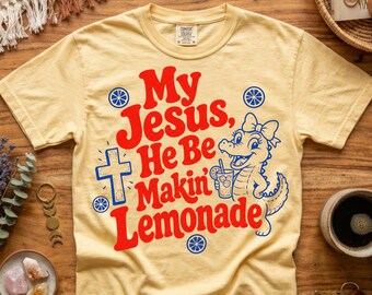 Mi Jesús está haciendo limonada, camiseta cristiana de limonada, camiseta cristiana con meme de cocodrilo, camiseta vintage de Jesús "La vida me dio limones"