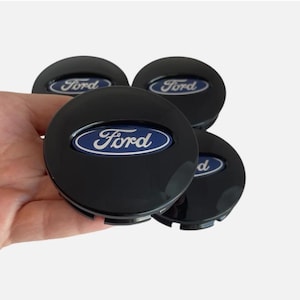 4x Ford Wheel Center Caps Blue on Black Gloss for Flex Ranger Taurus Explorer