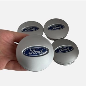 4x Ford Wheel Center Caps Blue on Matte Silver for Flex Ranger Taurus Explorer