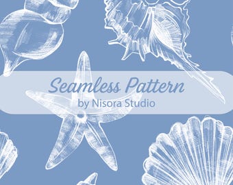 Muschel-Seestern-Muster: Baumwollstoff, Scrapbooking (Digitales Papier)