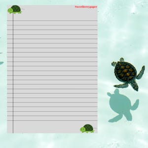 Cute Turtle Notebook A4 Digital Lined Paper Kawaii Writing  Turtle Notepad Journal Printable Stationery Digital Download