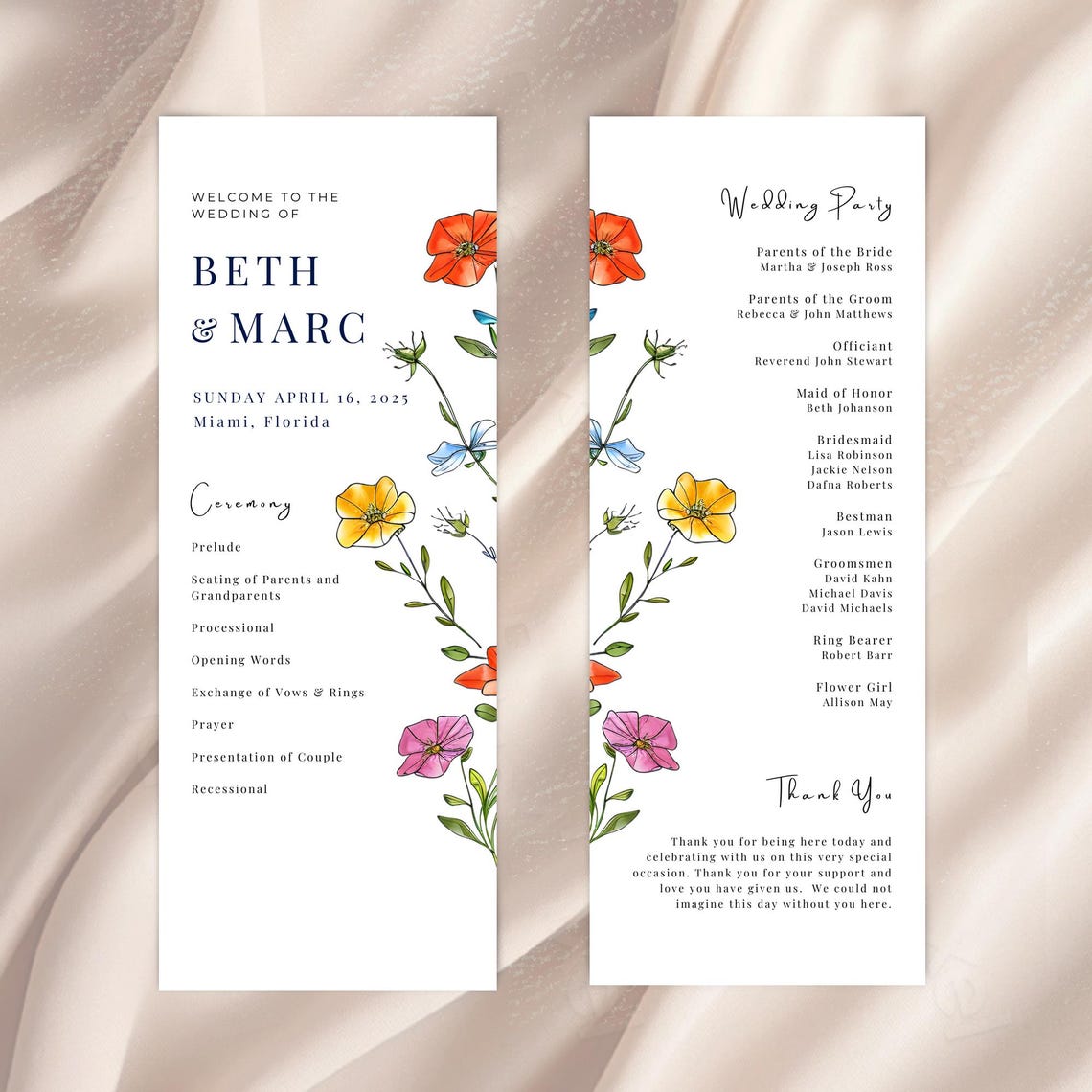Wildflower Program Template, Garden Wedding Day Timeline, Wildflower ...