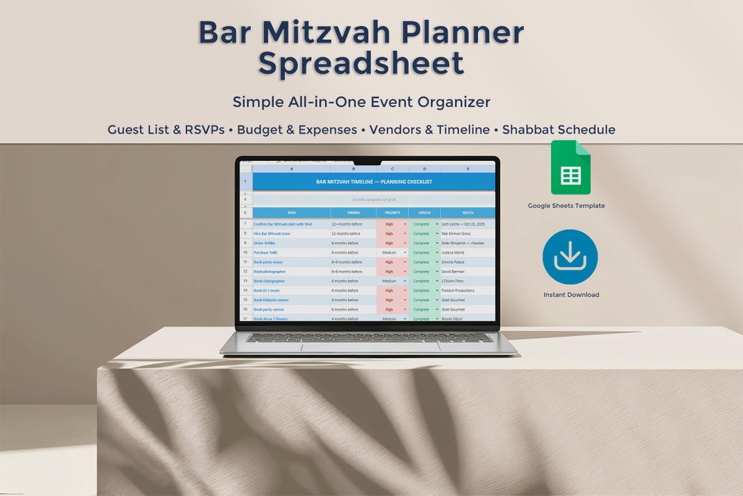 Bar Mitzvah Planner Spreadsheet, Google Sheets Template, Jewish Simcha ...