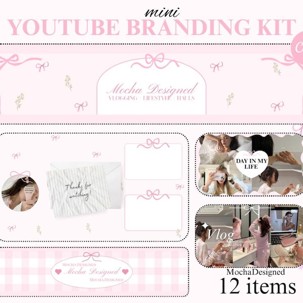 Coquette YouTube Branding Kit | Canva Templates, Banners, Thumbnails (Digital Download)