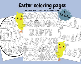 Easter coloring pages, Printable Easter activity for kids & adults, Instant download