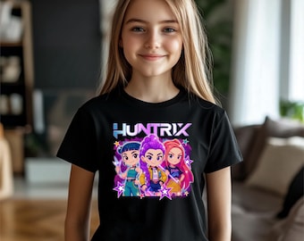 Huntrix Youth T-Shirt, Huntrix Fan Shirt, Kpop Kids Tee, Saja Girls Fan Shirt, Demon Hunters Tee, Kpop Demon Hunter Shirt, Huntrix Anime Tee