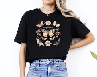 Butterfly Floral T-shirt, Cute Butterfly Gift, Butterfly Shirt, Flowers Gift Shirt, Botanical Tee, Butterfly T-shirt Gifts