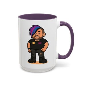 Chubby Buddy Emo Mug – Funny LGBTQ+ Coffee Cup – Gay Goth Pride Gift – Alt Queer Mug with Cartoon Emo Bear – Black or Purple Handle