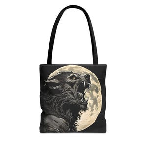 Werewolf Halloween Tote Bag: Gothic Horror Full Moon Design