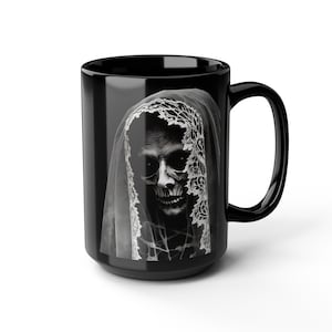 Gothic Skull Mug, 15oz Black Coffee Cup for Halloween, Spooky Gift, Horror Kitchen Decor, Unique Dark Aesthetic Drinkware