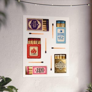 Retro Streichholzschachtel Kunstdruck, Streichholzschachtel Bar Dekor, Streichholzbrief Sammler Wandkunst, Große Streichhölzer Druck, Einzigartige Wanddrucke, Trendige Streichhölzer Poster