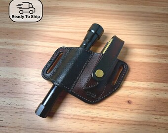 Funda de cuero hecha a mano para cuchillo y linterna, portaherramientas para cinturón
