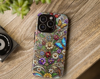 Funda para teléfono con estampado floral y mariposas, colorida, para smartphone, protección resistente, regalo para amantes de la naturaleza, decoración primaveral.