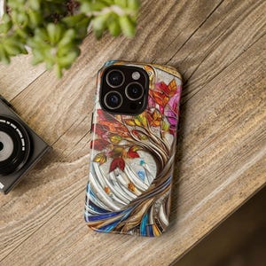 Vibrant Stained Glass Tree of Life Design Smartphone Case, Nature Lovers Colorful Mystical Tree Art Design, Vibrant Tree of Life Phone Case