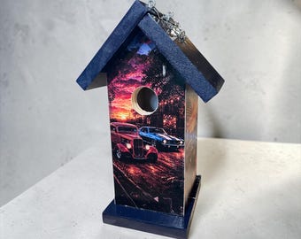 Car Lover Birdhouse - Muscle Car Decoupage Functional Bird Box