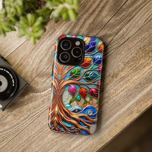 Colorful Stained Glass Tree of Life Phone Case, Vibrant Colorful Nature Design, Nature Lover Tree of Life Phone Case, Mystical Tree Design