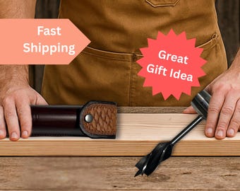 Barrena de cuero y funda, barrena de madera con ojo escocés, funda para taladro perforador con tejido de cesta, herramienta de supervivencia bushcraft, estaca de madera y funda para taladro perforador