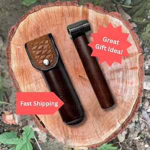 Scotch Eyed Wood Auger with Leather Sheath, Bushcraft Survival Dad Gift For Father&#39;s Day, Wood Stake and Hole Drill For Son, Camping Tool