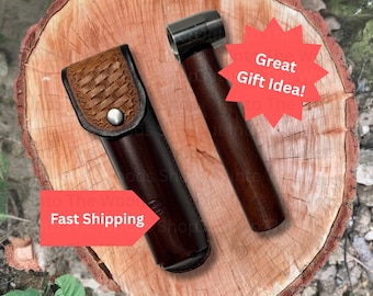 Barrena de madera con punta escocesa y funda de cuero, regalo de supervivencia para el Día del Padre, estaca de madera y taladro para hijo, herramienta de camping.