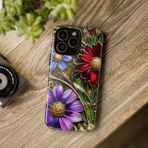 Floral Stained Glass Affect iPhone Case - Flower Tough Case, Colorful Floral Design, Spring Accessories, Unique Stained Glass Phone Cover