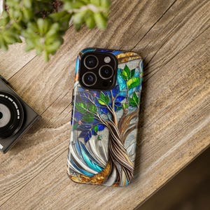 Artistic Stained Glass Tree of Life Phone Case, Nature Art Lover Protective Phone Cover, Unique Mystical Tree Smartphone Phone Accessory