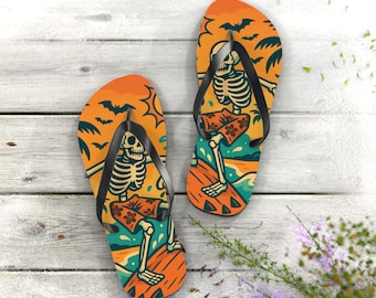 Halloween Skeleton Flip Flops Graduation Beach Sandals Spooky Footwear Summer Vacation Shoes Gift Idea