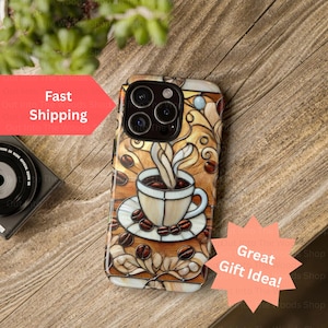 Stained Glass Coffee iPhone Case -  Java Inspired iPhone Cover, Tasty Coffee Design, Vibrant Coffee Lover Case, Stylish Tough Case