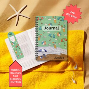 Custom Beach Themed Journals, Coastal Sea Life Gift For Son Daughter, Personalized Ocean Lovers Poem Notebook Diary, Summer Journal For Kids