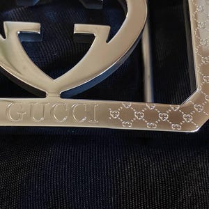 Authentique boucle de ceinture Gucci argent monogramme GG VTG
