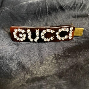 Vintage Authentic Gucci Hair Clip Brown Stones