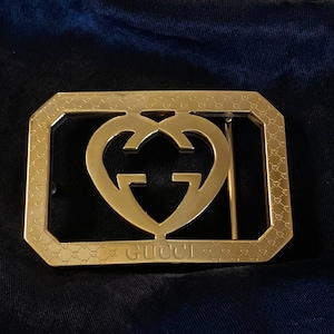 Authentique boucle de ceinture dorée Gucci monogramme GG VTG