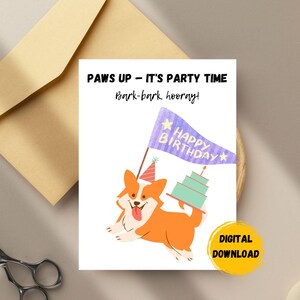 Fun Birthday Digital Card | Cute Dog Digital Card | Paws Up – It’s Party Time! | Bark-Bark, Hooray!, Cute Puppy Birthday Digital Card