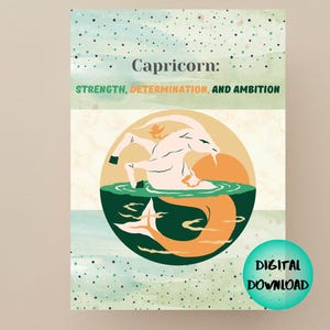 Carte du zodiaque numérique Capricorne - Art astrologique imprimable avec force et ambition - voeux du signe astrologique du Capricorne - Téléchargement immédiat