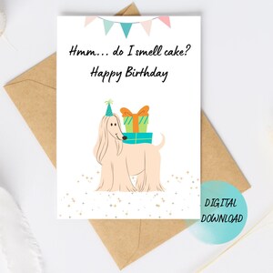 Printable Birthday Card with Dog & Cake | Cute Digital Card | Instant Download | Happy Birthday Puppy Card | Fun Animal Greeting Card