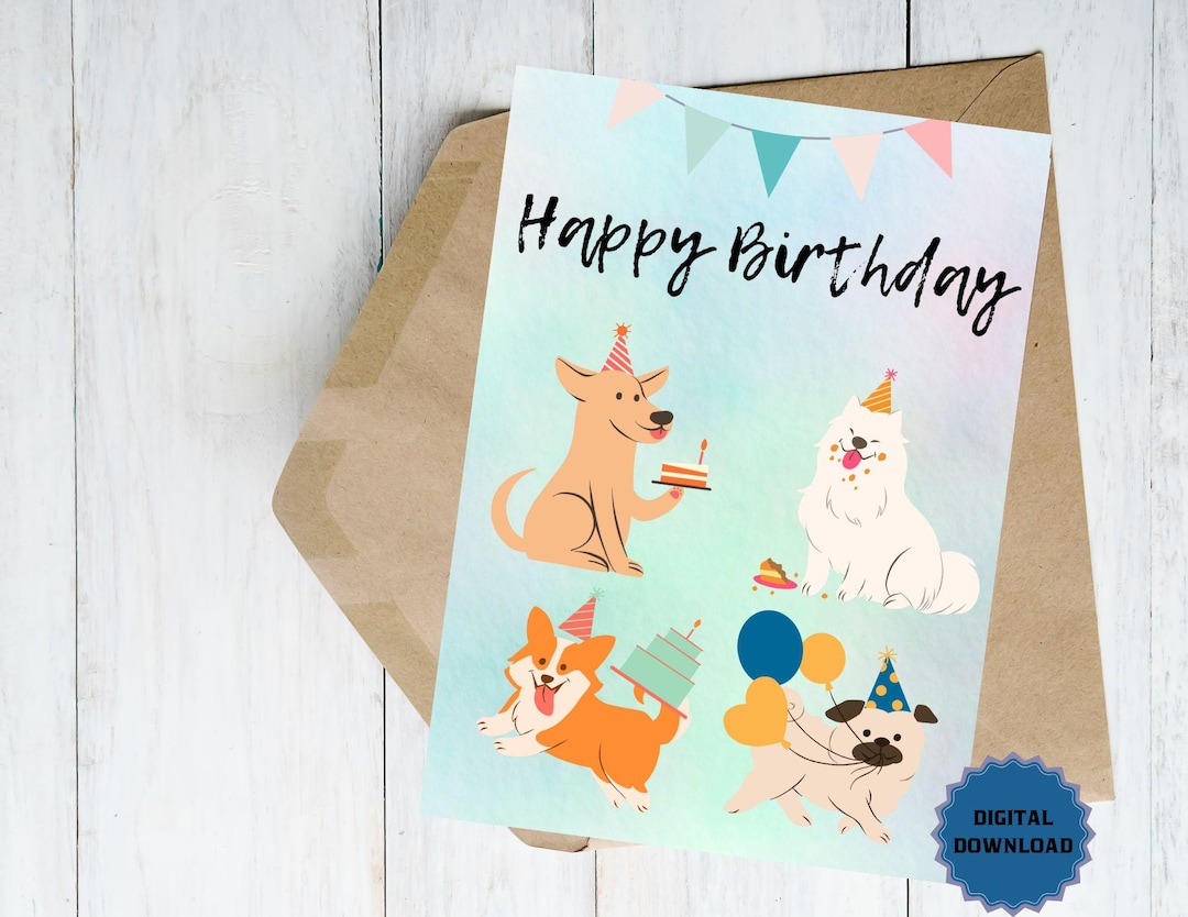 Cute Dog Birthday Card – Fun and Playful Digital Greeting, Dog Lover’s ...
