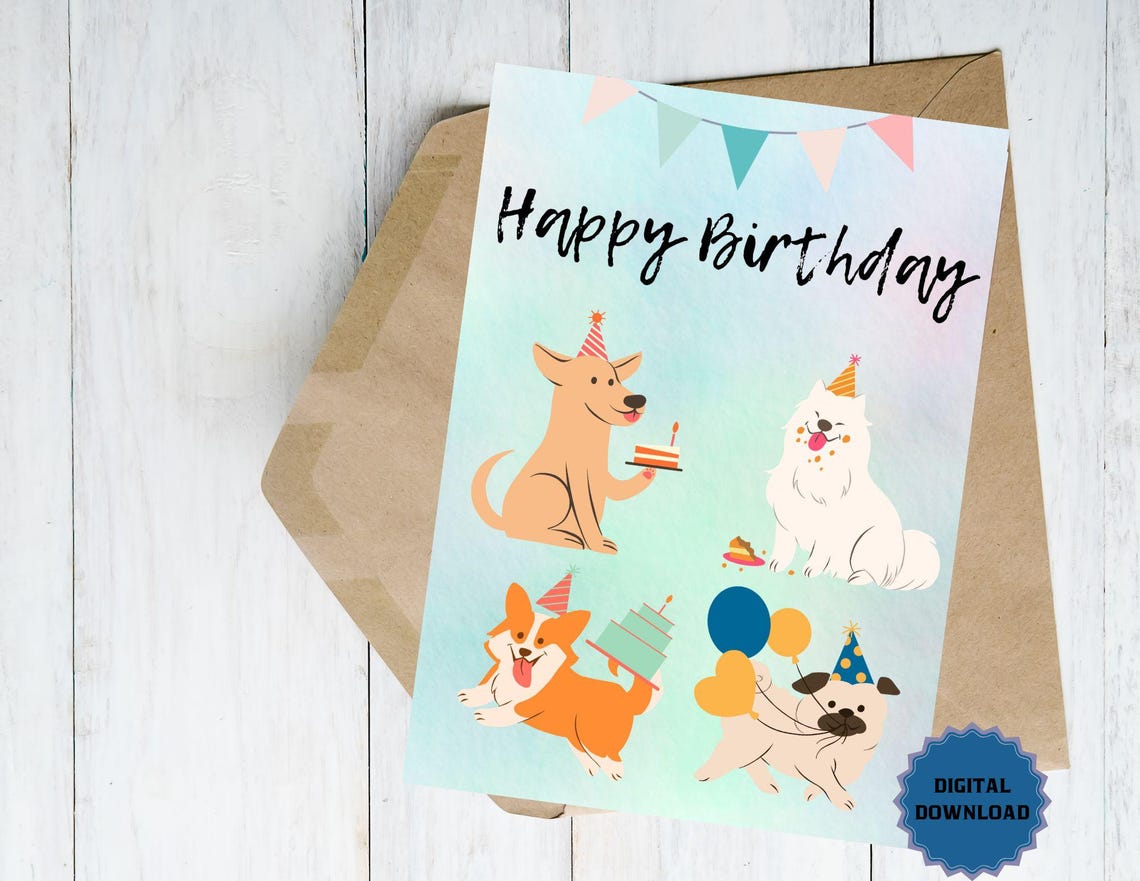 Cute Dog Birthday Card – Fun and Playful Digital Greeting, Dog Lover’s ...