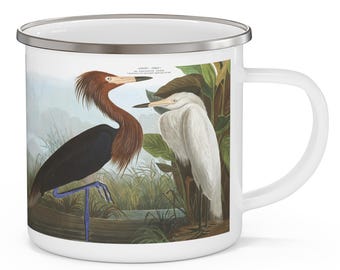 Audubon Heron Print Enamel Camping Mug, Purple Heron