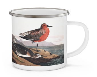 Audubon Bird Print Enamel Camping Mug,  Rustic Sandpiper Outdoor Drinkware, Wildlife Lover Gift, Scenic Enamel Camp Mug, Sandpiper Camp Mug