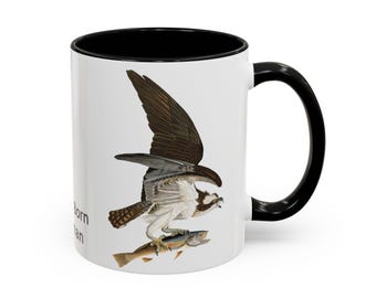 Natural Born Fisherman Accent Coffee Mug, Osprey Coffee Mugs Anglers, JJ Audubon Bird Print Coffee Mug, Fun Coffee Mug for Bird Lovers