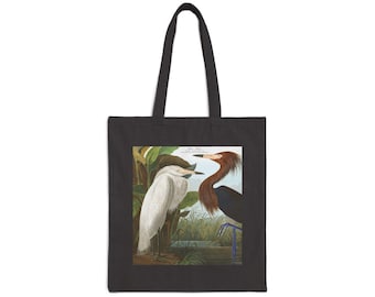 Borsa tote in tela di cotone con stampa airone Audubon, borsa tote con motivo a uccello, borsa della spesa riutilizzabile, borsa tote con stampa uccello JJ Audubon, borsa tote con airone rosso